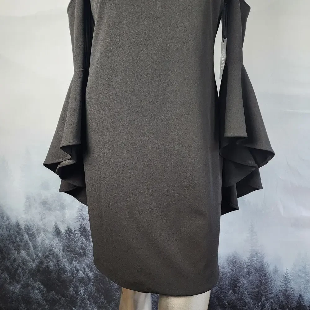 NWT Vince Camuto Artistic Muse Cold-Shoulder Bell Sleeve Black Dress | Small